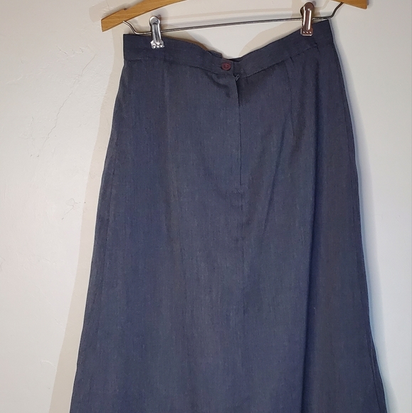 Dark Slate Gray Unique Flat Pleated Front Midi Wool Blend Skirt - Picture 3 of 9